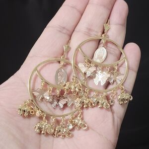 Charming Gold Hoop Earrings with Butterfly and Elephant Charms